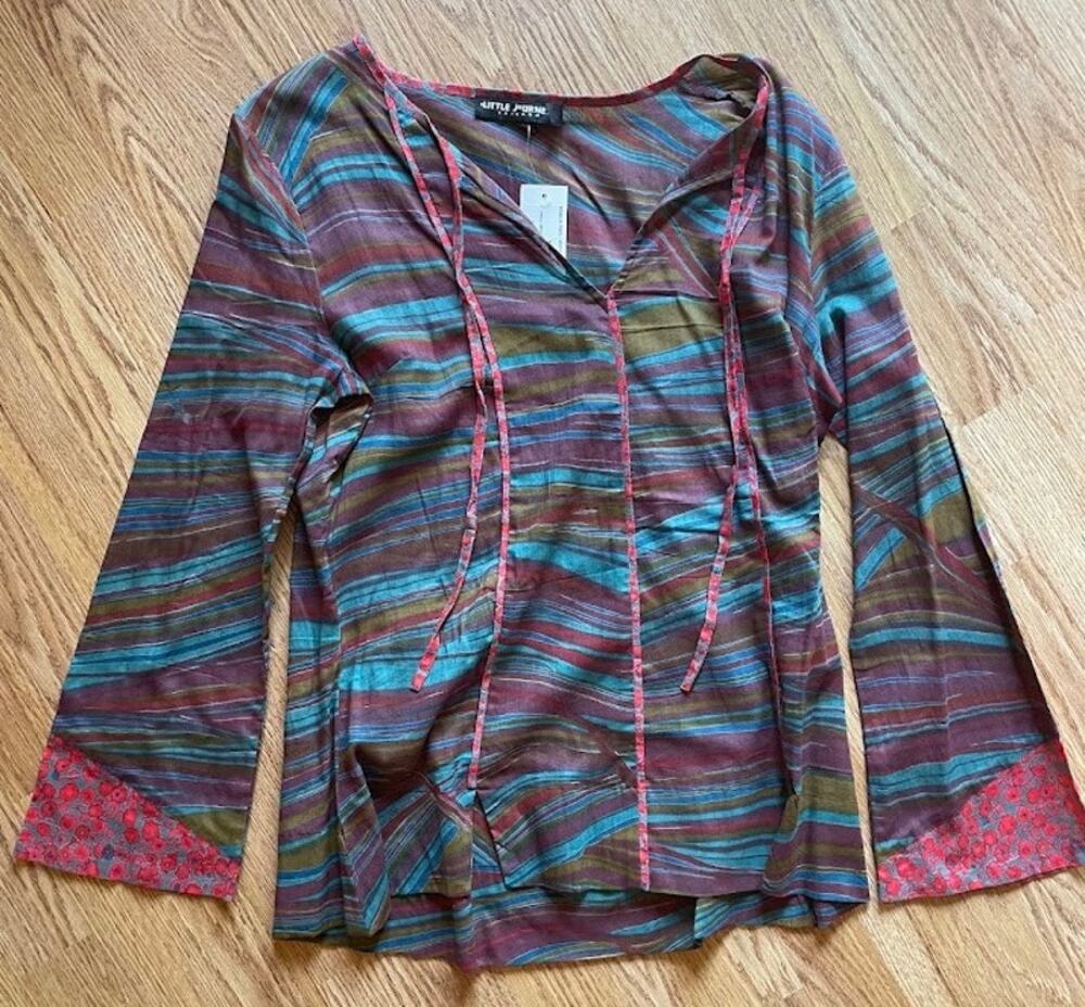 NWT Little Journeys Chicago Georgie Tunic Top M Striped Bell Sleeve Boho